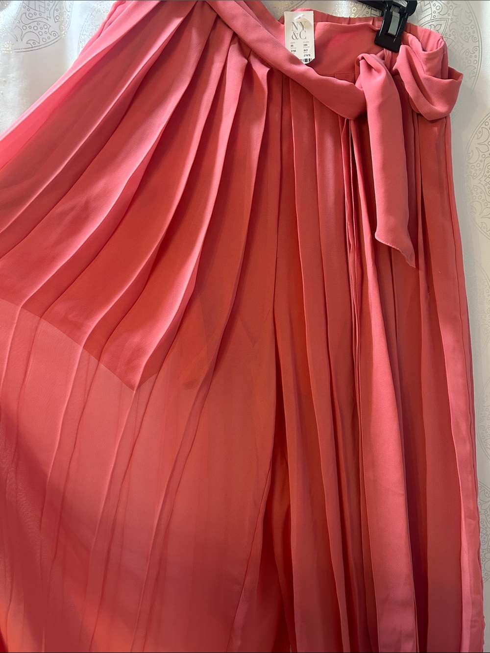 New York & Company Pleated Wide Leg Chiffon Sheer Pants Coral Pink Women Medium - Picture 7 of 12